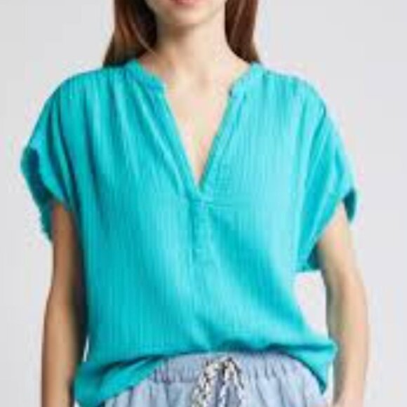 XiRENA Kane Cotton Gauze Short Sleeve Top in Baltic Blue Size M $195 - Picture 1 of 10